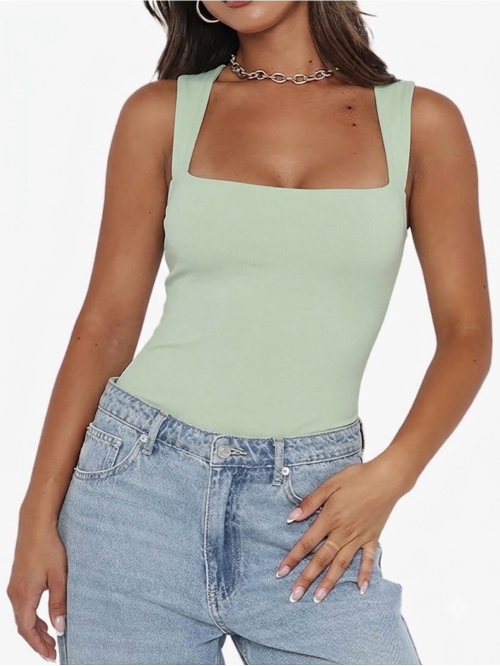 ReoRia Mint Square-Neck Sleeveless Bodysuit